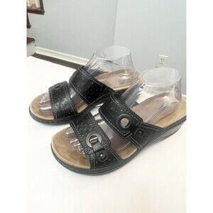 Clarks Collection Lexi Laurel Size 8 W E Wide Sandals Wedge Black Comfort Strap